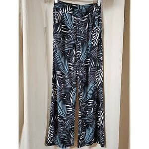 Beach Break Womens XS Wide Leg Tropical Palm Leaf Print Lounge Pants Blue Black